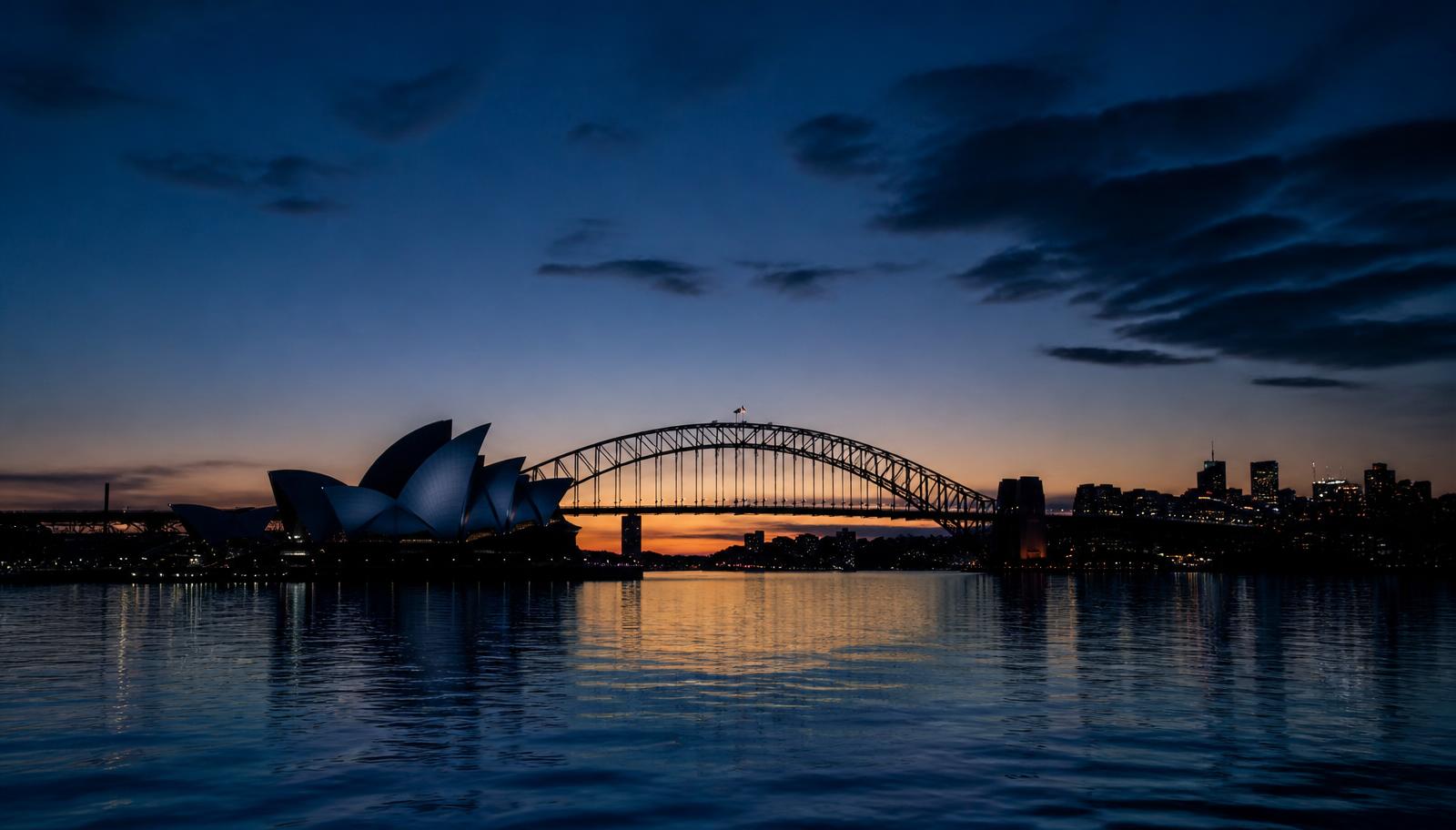 Sydney harbour skyline at dusk